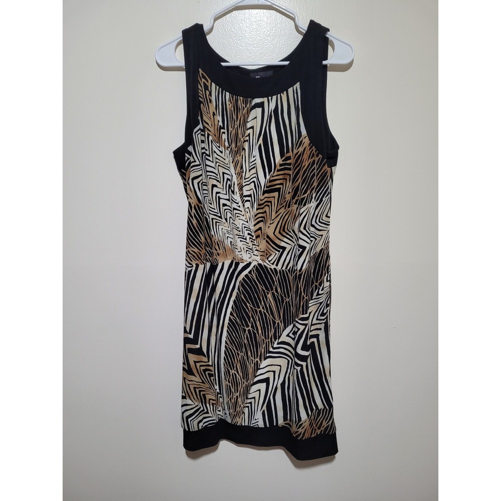 AB Studio Shift Dress‎ Women XL Black Tan White Abstract Geometric Print